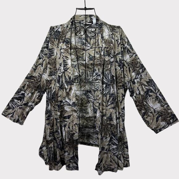 Kim Rogers Woman Neutral Leaf Print Cardigan 3/4 Sleeves Plus Size 2X Brown - Picture 1 of 9